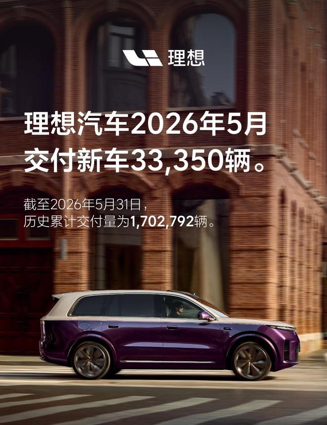 理想汽车5月交付33,350辆 累计突破170万辆